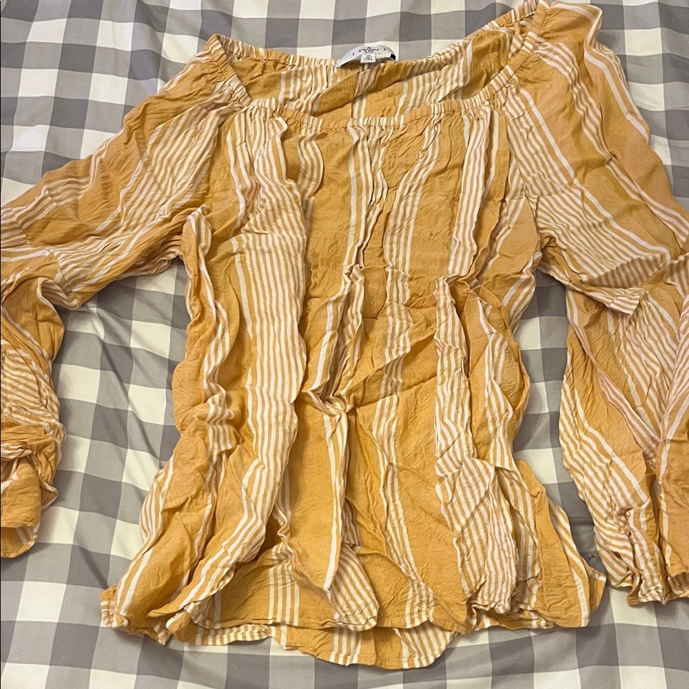 Fever Off-Shoulder Blouse - Mustard and White Stripes